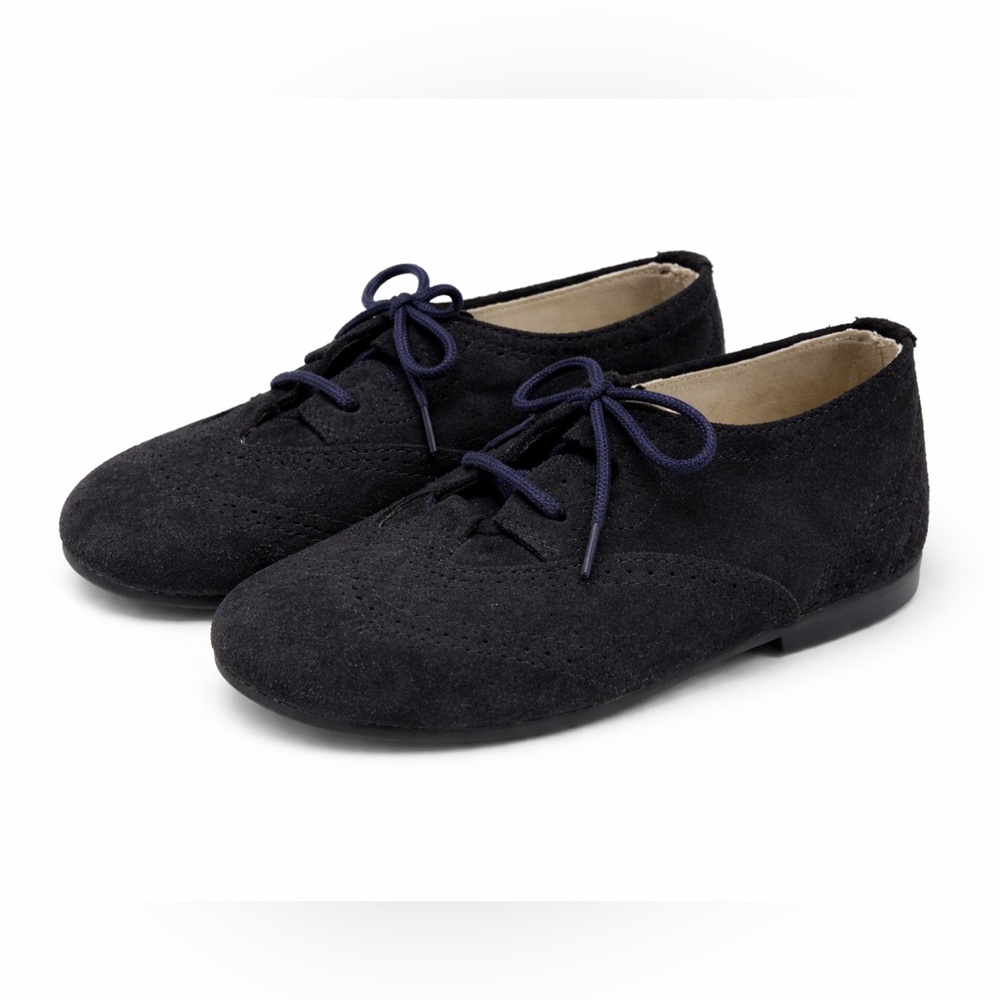 Suede Leather Toddler Boy Loafers Shoes Size 23 Black Lace-Up